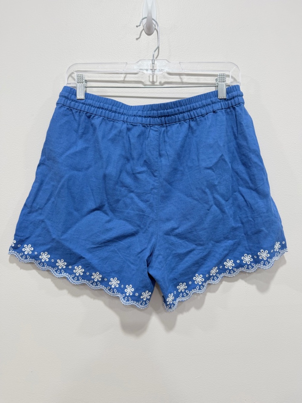 J.crew Blue Linen Blend Embroidered Scalloped Shorts Summer Elastic Waist 
S - Picture 6 of 9